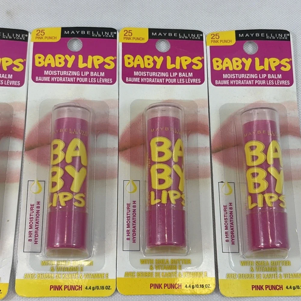 Maybelline Baby Lips Moisturizing Lip Balm Lot Of 4 Pink Punch #25 Flavor New